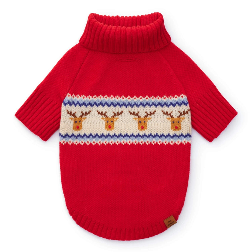 The Foggy Dog Reindeer Fair Isle Bobble Dog Sweater