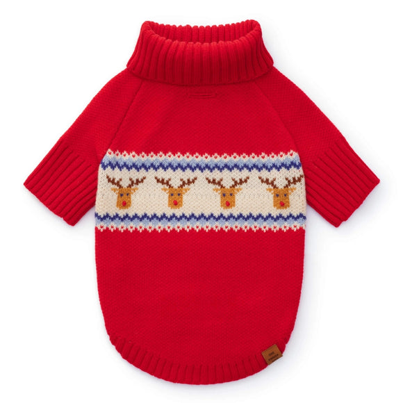 The Foggy Dog Reindeer Fair Isle Bobble Dog Sweater