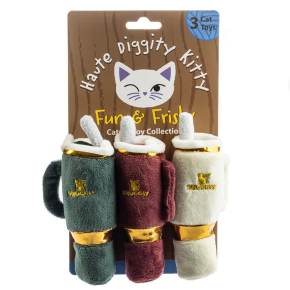 Haute Diggity Kitty Holiday Snuggly Cup 3-Pack Organic Catnip (Red, Ivory, &amp; Green)