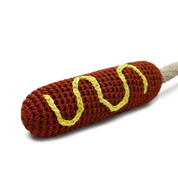 Hot Dog on a Stick Knit Squeaker Toy