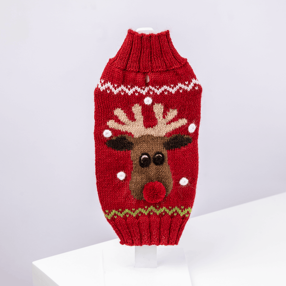 Red Rudolph Alpaca Dog Sweater