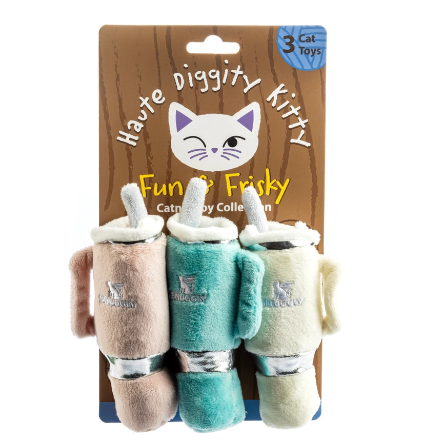 Haute Diggity Kitty Snuggly Cup 3-Pack Organic Catnip (Teal, Ivory, Blush)