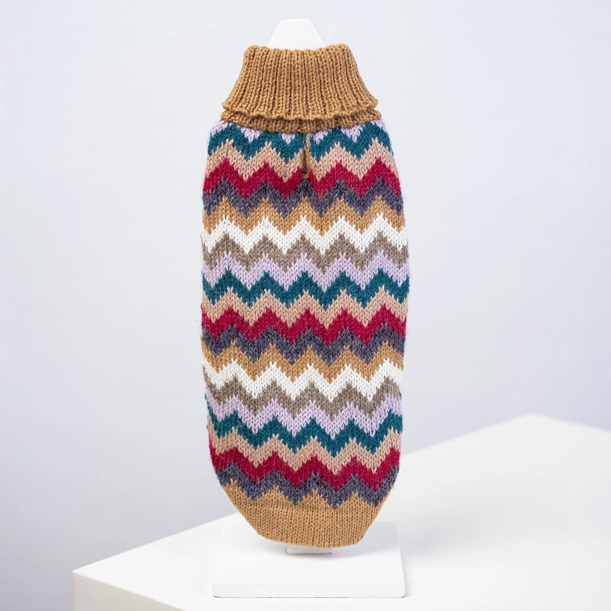 Camel Chevron Knit Alpaca Sweater