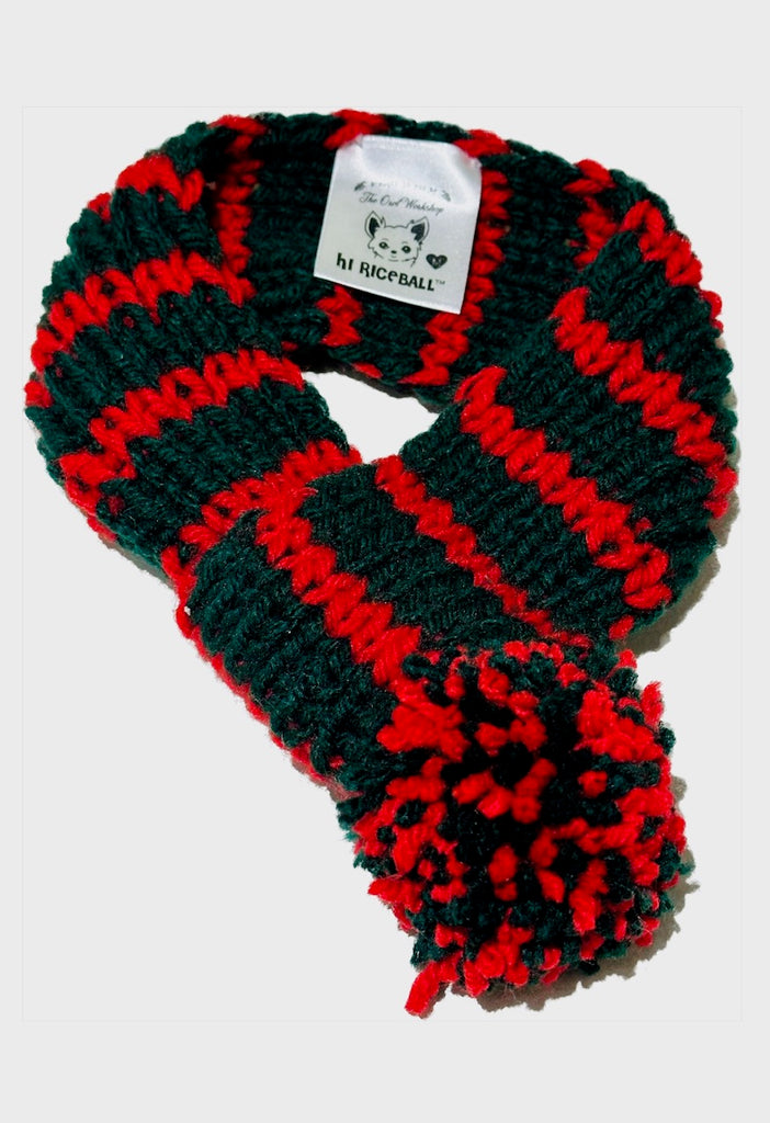 Pom Pom Scarf - Forest Green and Red