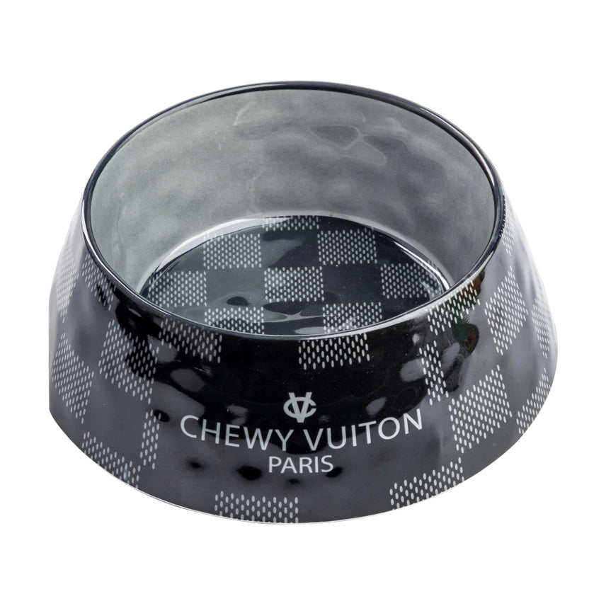 Black Checker Chewy Vuiton Dog Bowl