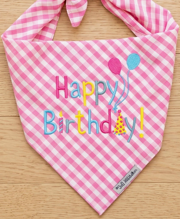 Worthy Dog Happy Birthday Pink Bandana