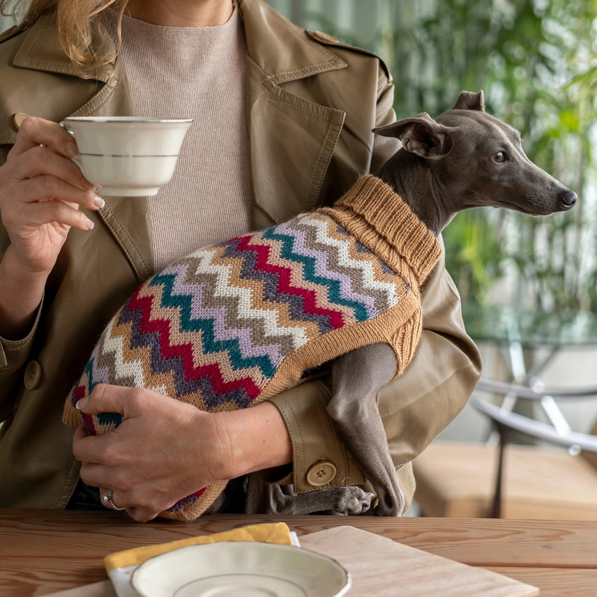 Camel Chevron Knit Alpaca Sweater