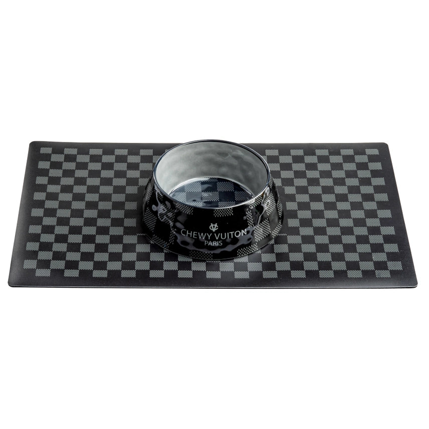 Black Checker Chewy Vuiton Dog Bowl