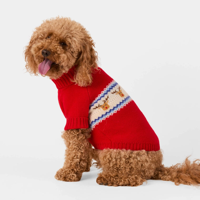 The Foggy Dog Reindeer Fair Isle Bobble Dog Sweater