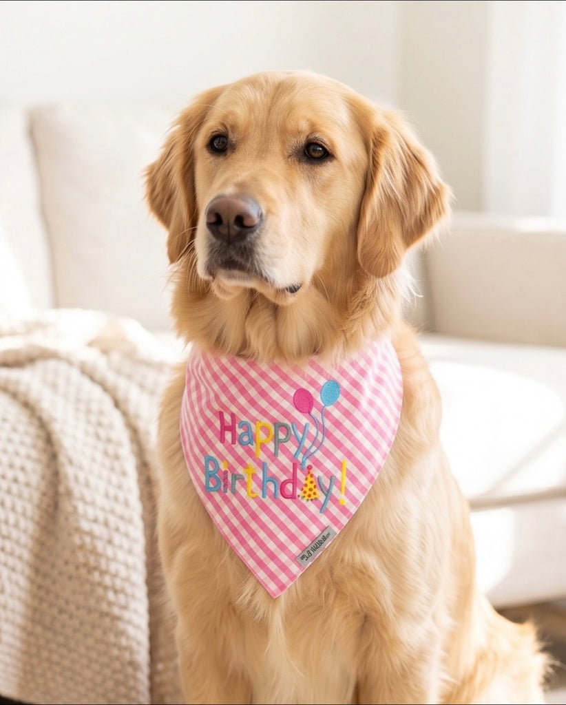 Worthy Dog Happy Birthday Pink Bandana