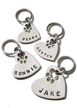Sterling Silver Heart with Paw Cutout ID Tag