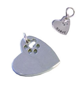 Sterling Silver Heart with Paw Cutout ID Tag