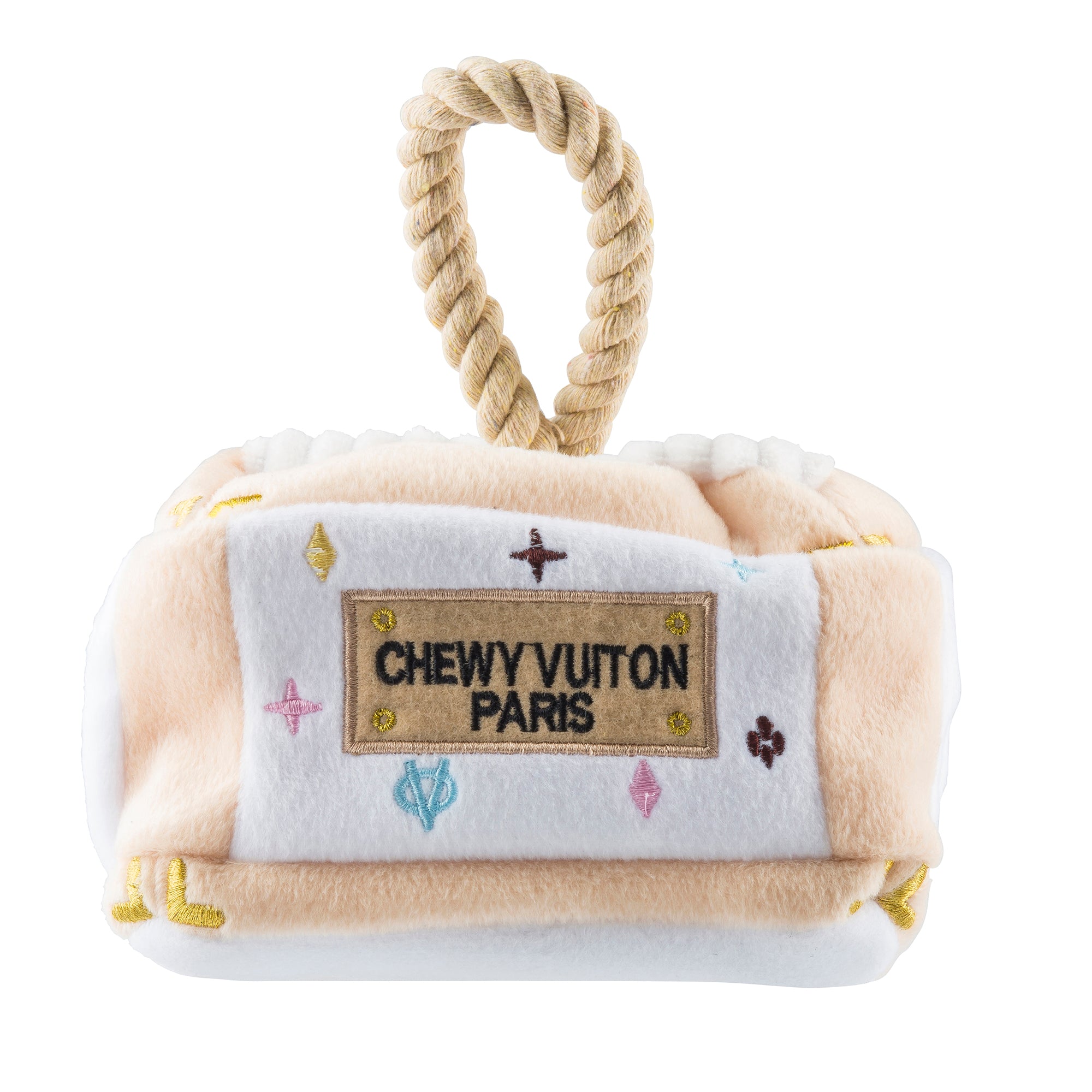 Chewy Vuitton Red Trim Designer Purse Dog Toy