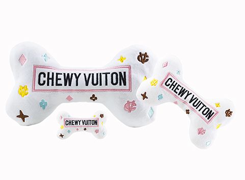 Chewy Vuiton White Bone Toy, White Chewy Vuiton, Designer Dog Toy