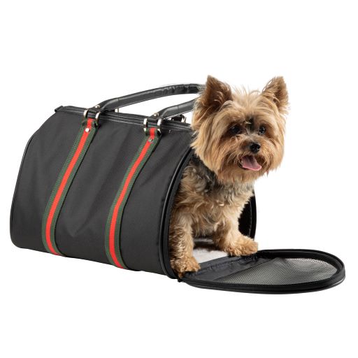 dog travel duffel bag Black with Stripe Duffel Bag