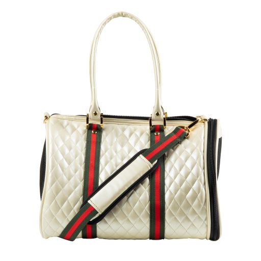 Ivory Quilted with Stripe Duffel Bag