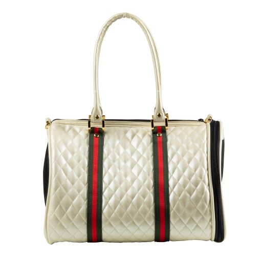 Ivory Quilted with Stripe Duffel Bag