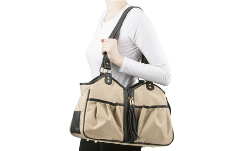 Petote Metro Bag Couture Collection - Khaki With Black Leather Trim & Tassel