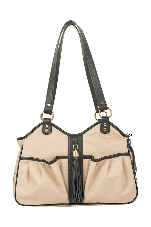 Petote Metro Bag Couture Collection - Khaki With Black Leather Trim & Tassel