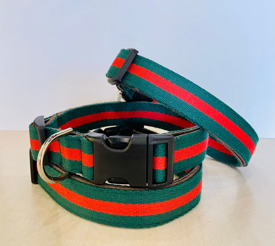 GUCCI dog collar large green & red fabric size XL pet supplies