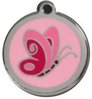 Pink Butterfly Red Dingo Stainless Steel & Enamel Designer ID Tags