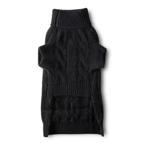 Cashmere Cable Turtleneck Sweater - Black