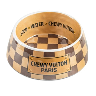 Chewy Vuiton Checker Dog Bowl