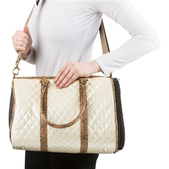 Ivory Quilted Luxe JL Duffel Bag with Snake
