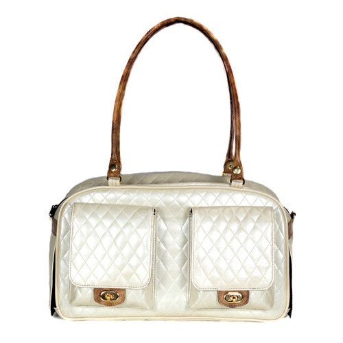 Petote Marlee - Ivory Quilted with Snake Dog Carrier