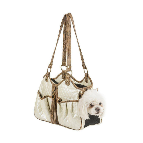 Petote Metro Bag Couture Collection - Ivory Quilted with Snake Tassel